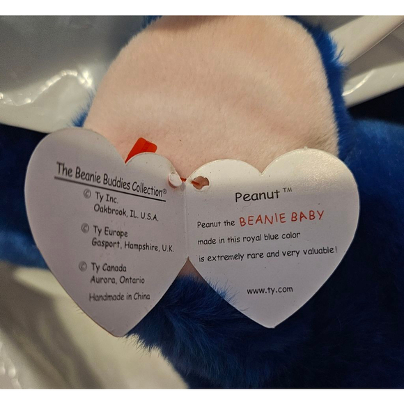 Rare Ty Beanie Baby Plush Toy Peanut the Royal Elephant Blue NEW - Picture 2 of 13